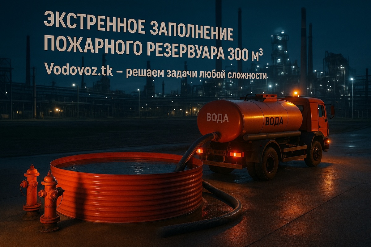 Заполнение пожарного резервуара водой