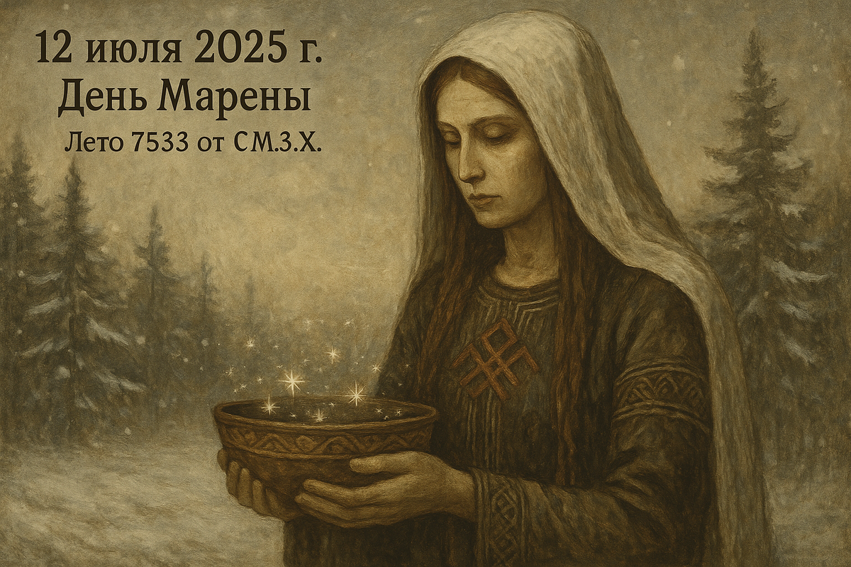 Марена идёт по снегу, но там, где ступает её нога, снег не трещит. В руках у неё – чаша, наполненная звёздами. В её взгляде – покой. Она ждёт молча, пока ты сам протянешь ей то, что готов отдать.