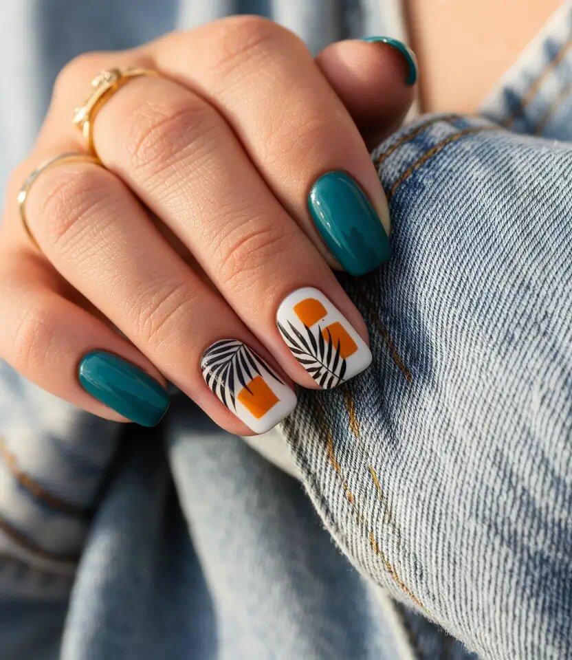  Чтобы воссоздать эту атмосферу, вам понадобится насыщенный бирюзовый лак, например Go Overboard от Essie, и белоснежный матовый лак, например Alpine Snow от OPI, для контраста. Используйте тонкую кисточку для прорисовки линий на ладони (поверьте, это очень важно) и наносите гель-лак цвета жжёных бархатцев с помощью дотса с квадратным наконечником. Выбирайте стойкие формулы, если хотите, чтобы маникюр продержался до первых сентябрьских закатов.