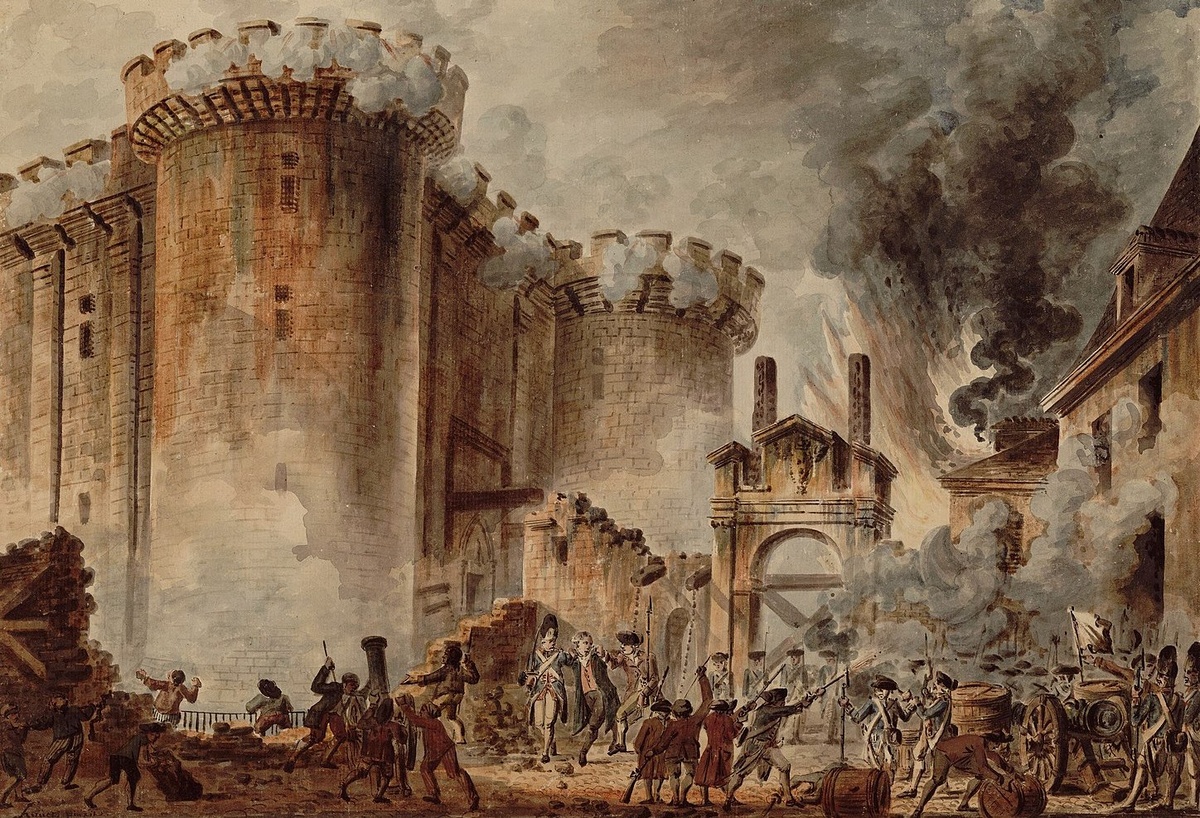   Жан Пьер Уэль, «Взятие Бастилии», 1793,музей Карнавале, Париж. Общественное достояние