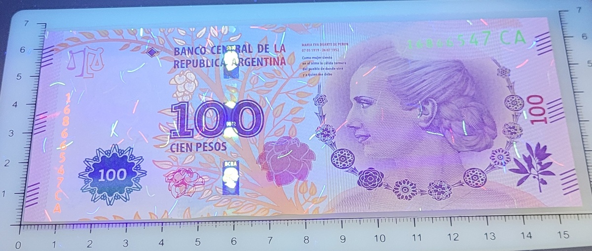 Ева Перон на банкноте 100 песо 2012 г.