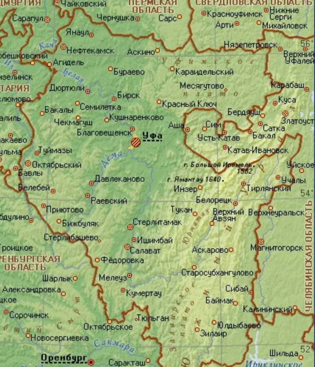 Карта Башкирии, из интернета.