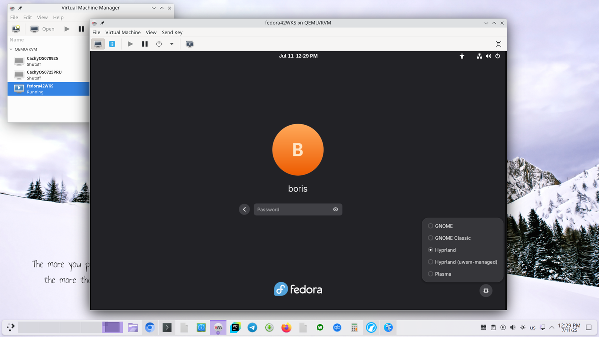 Select Hyprland menu option