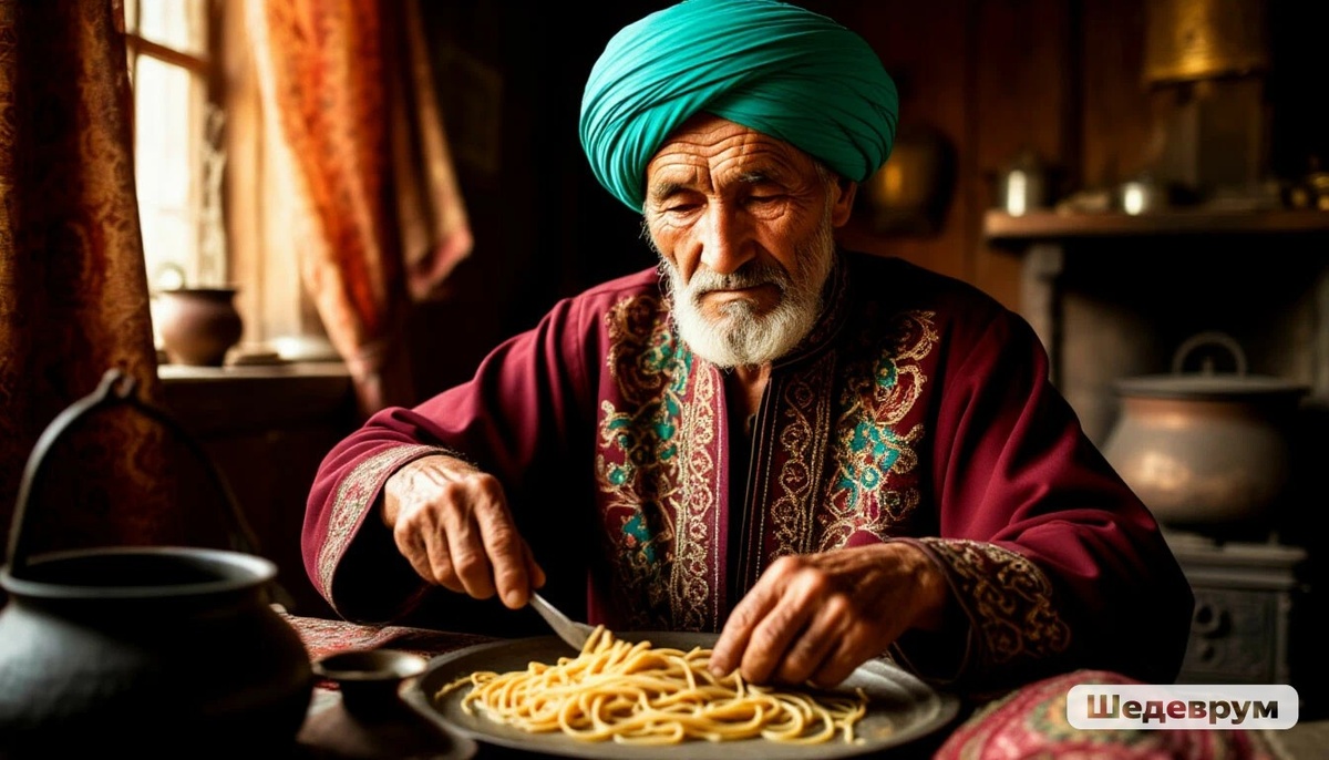 Фотографий Каюма Насыри, а тем более за готовкой, нет. Но искусственный интеллект предлагает вот такую вариацию.