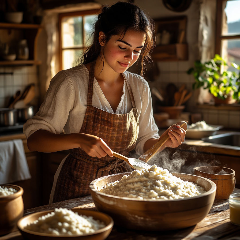 Рикотта - свежий, чуть-чуть соленый сыр из Италии, по консистенции чуть плотнее творога. Богат ценным белком альбумином. Изображение сгенерировано ИИ
