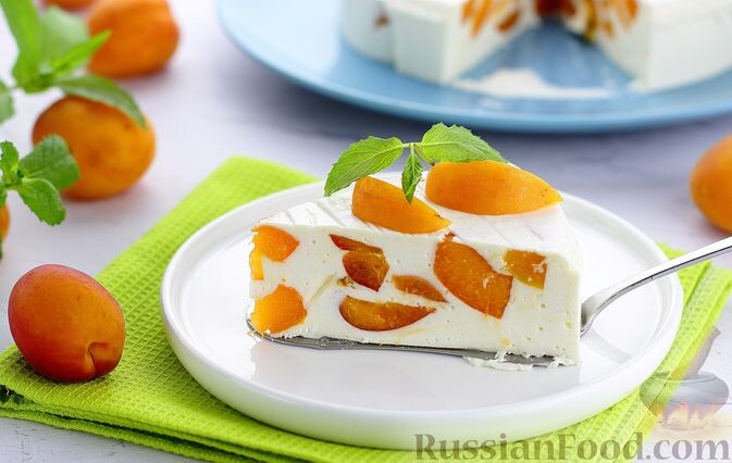 абрикос, творог, кефир, желатин, вода, сахар ванильный, мята свежая