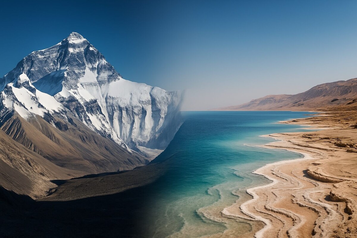    Самая низкая точка на суше — это берега Мёртвого моря, примерно 430 метров ниже уровня моря