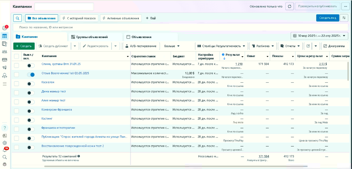 Статистика в кабинете за период