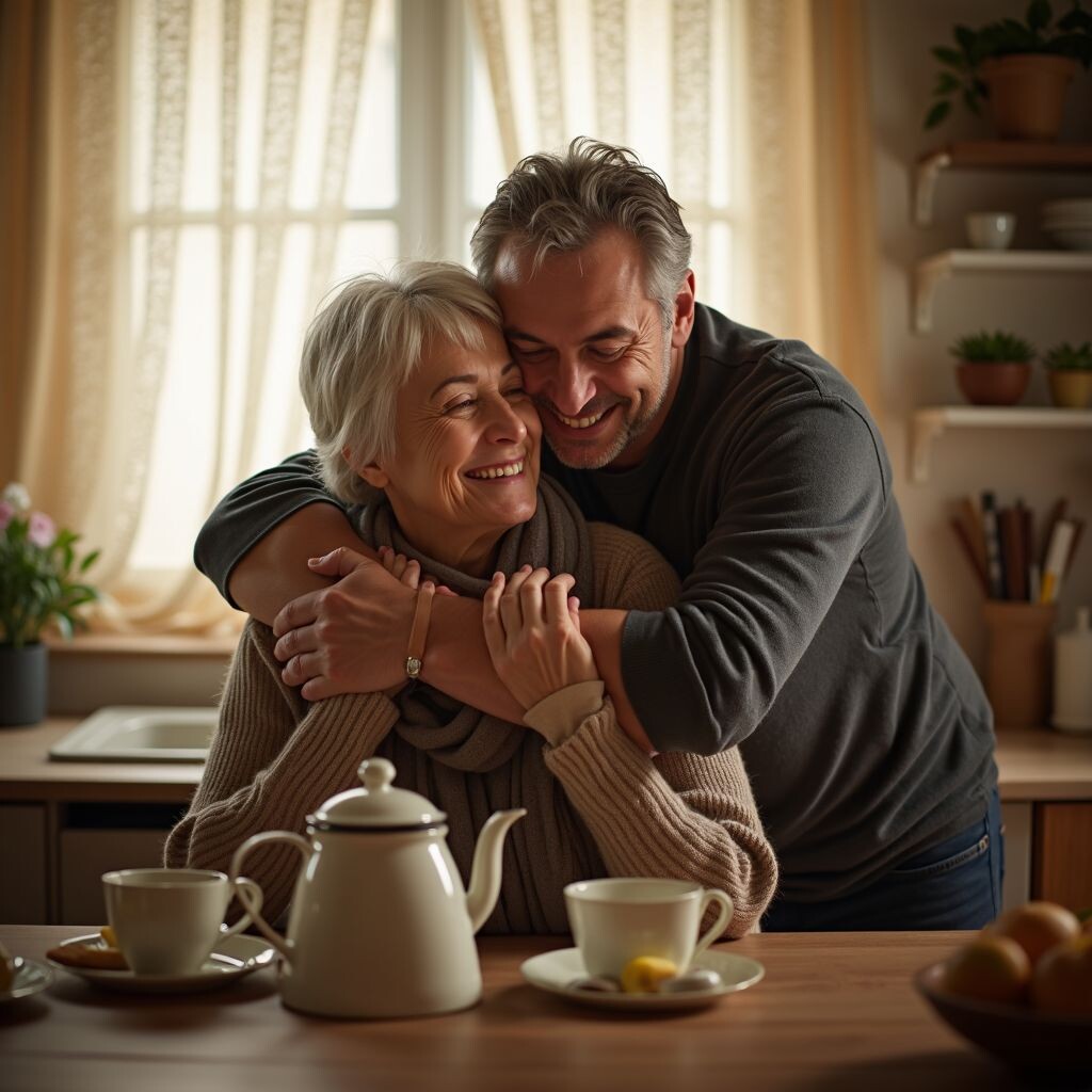 Муж и жена в тёплой обстановке