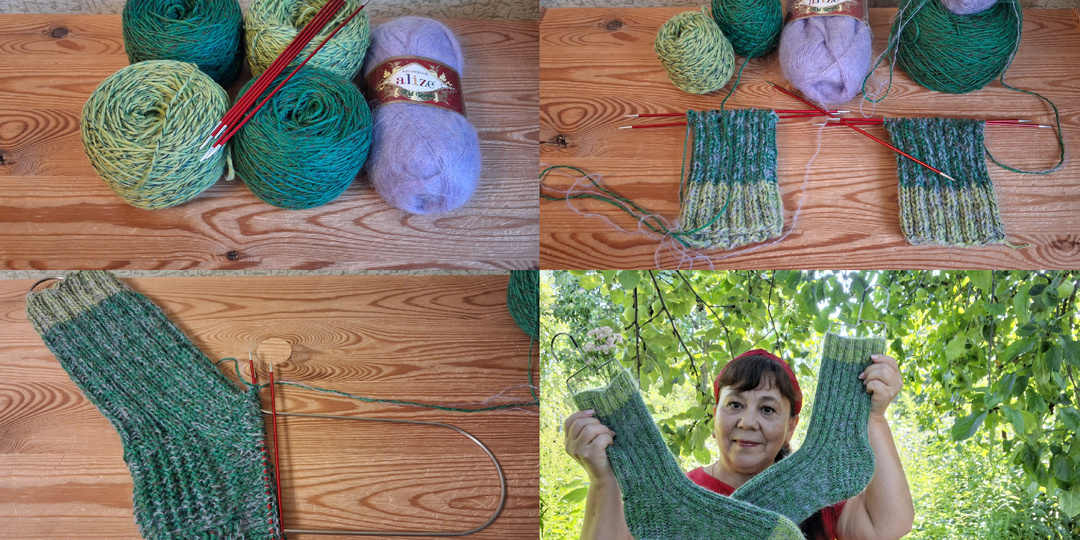 В жарком месяце июле вяжу теплые носки!