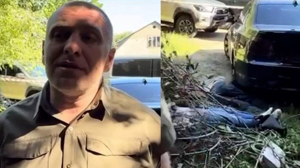  Малюк* на фоне трупов "агентов ФСБ". Фото: кадр видео