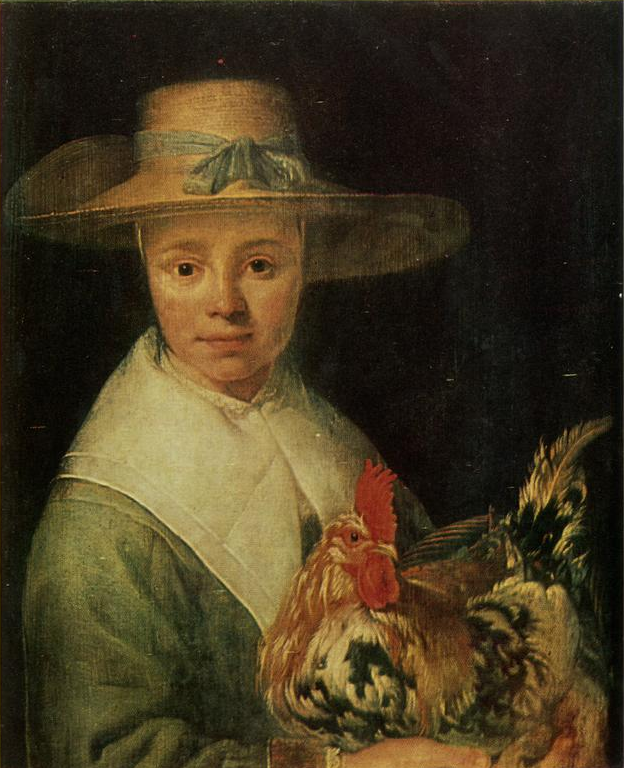 Якоб Герритс Кейп. Девочка с петухом. Дерево, масло. Государственный художественный музей Эстонии, Таллин