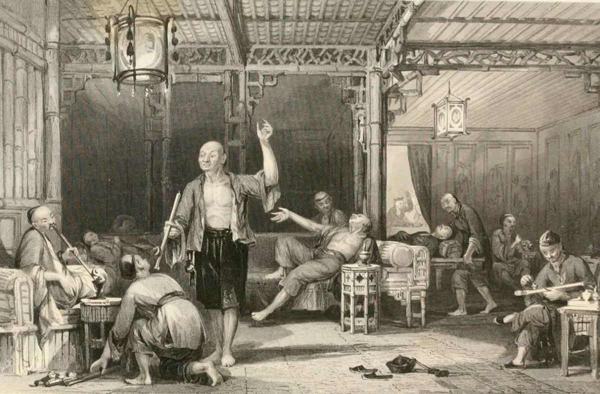 Китайская опиумная курильня (литография 19 века)