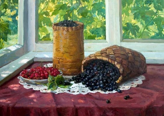 Художник Станислав Брусилов. Натюрморт со смородиной. Фото картины взято из открытого источника 