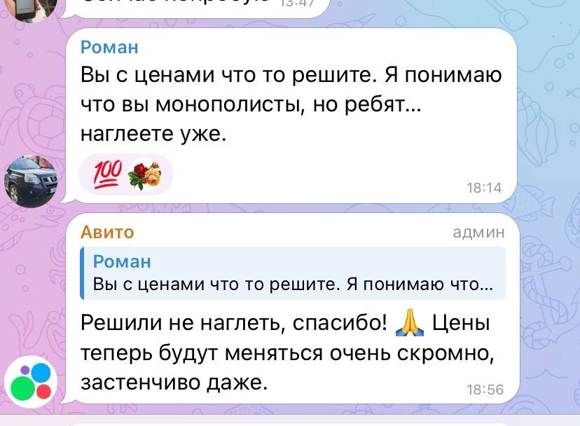 Скрин из официального чата Авито