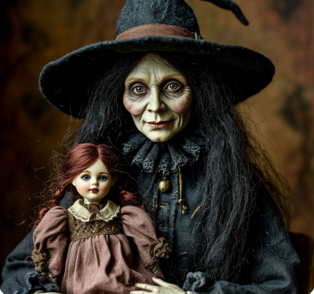 Мадам Мэнделип с куклой. Изображение: нейросеть.