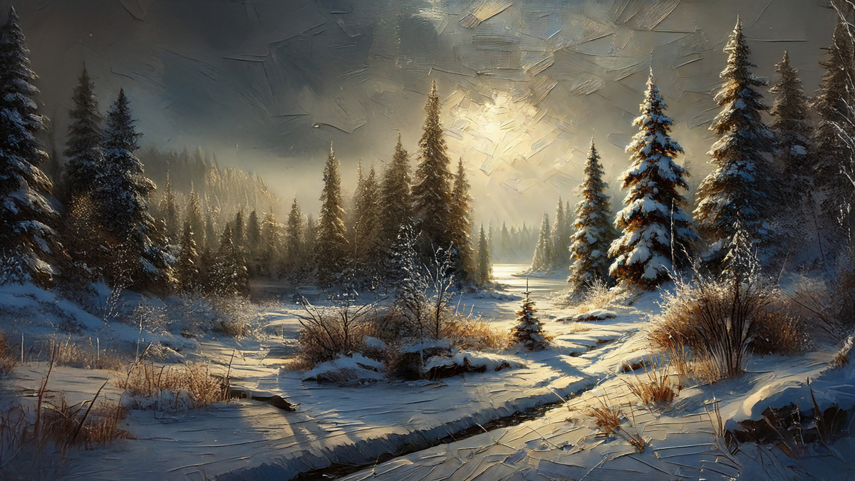 Хвойный зимний лес