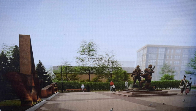 
Примерно так станет выглядеть мемориал в окончательном виде (рисунок выполнен с помощью компьютерной графики)