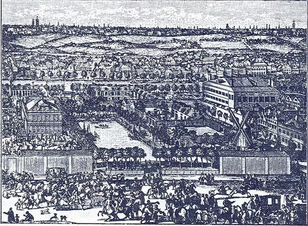 Немецкая слобода в конце ХVII века с гравюры А.Шхонебека. 1705.