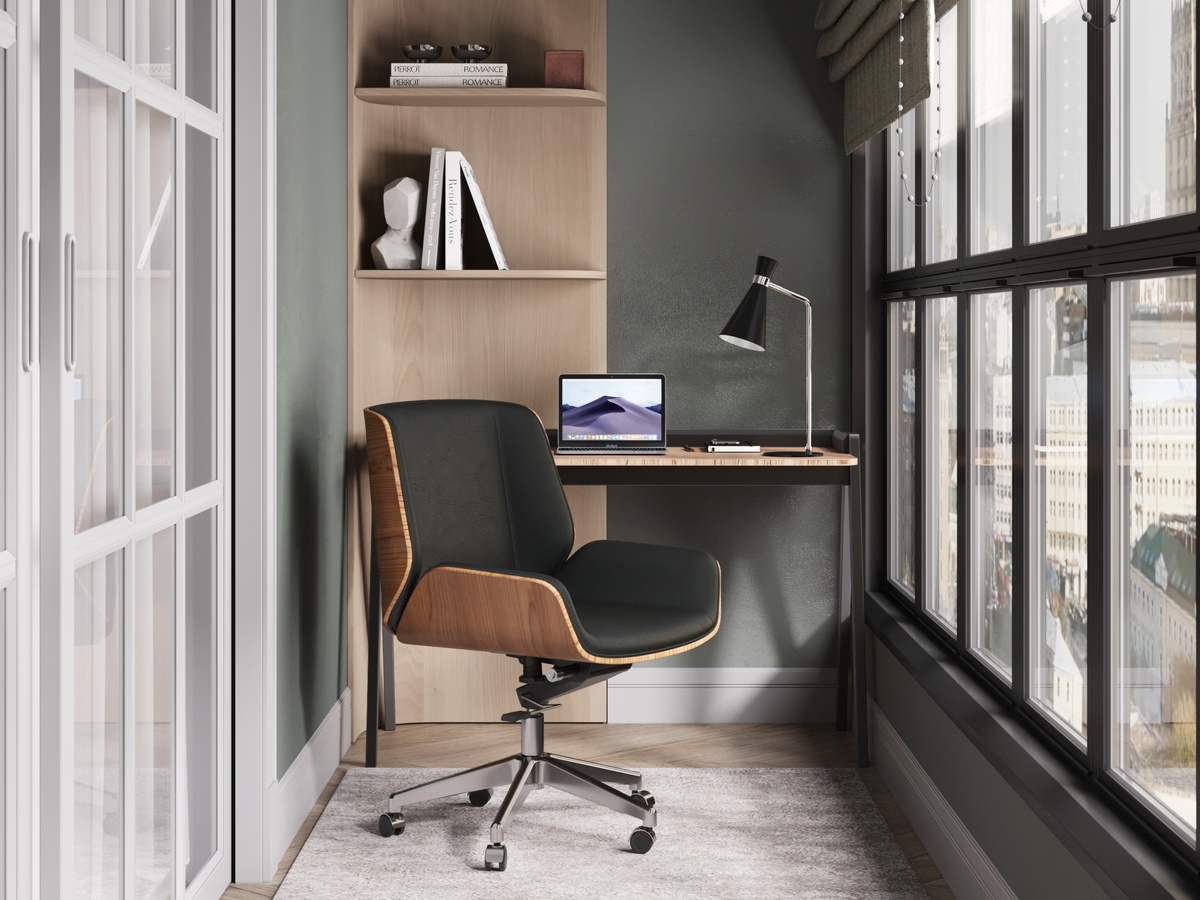 Кресло офисное Crown черный, стол Pyramid, настольная лампа Moderli V10996-T Page