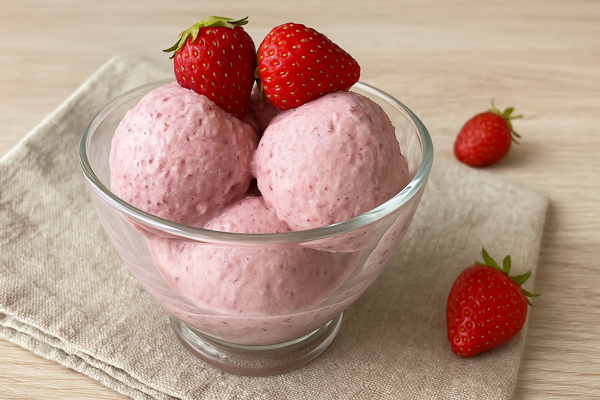 Домашнее диетическое мороженое с клубникой и творогом