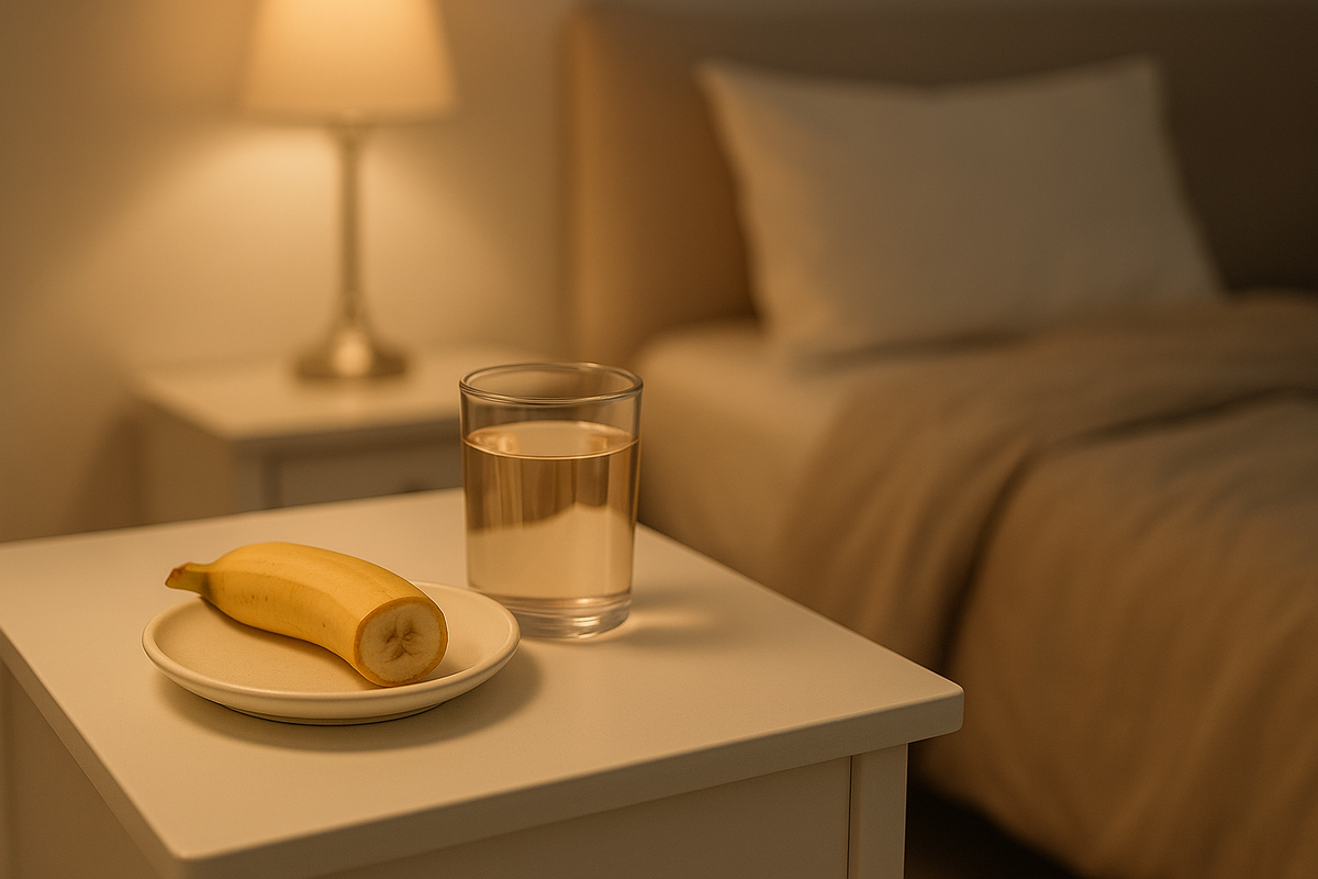 Полезный ночной перекус: половина банана и стакан воды на прикроватной тумбочке. Еда, которая помогает уснуть и не вредит фигуре.