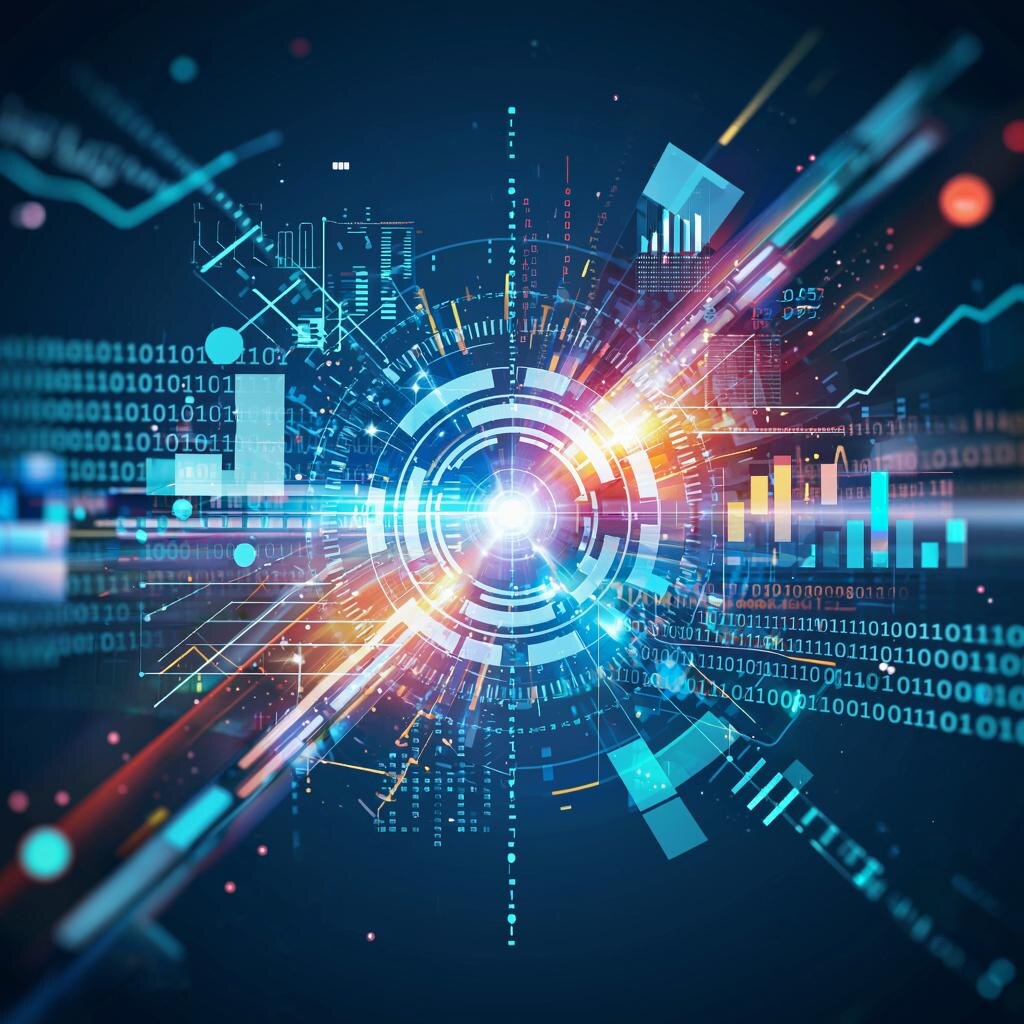 Изображение нейросети Kandinsky. Промт: "Статистика. IT технологии. Абстрактное изображение"*.