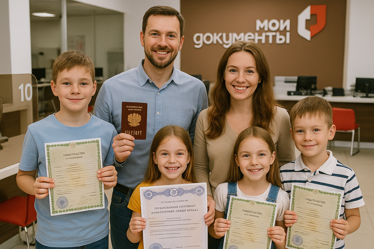 Многодетная семья оформляет документы в МФЦ