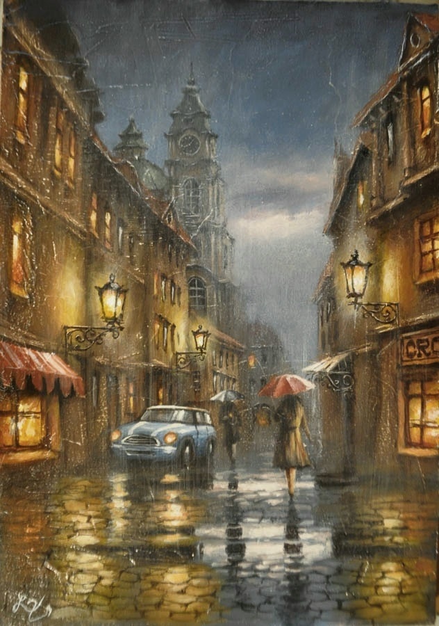 © Демьян Ленков. Долгожданное свидание... снова в Праге... Дерево, акрил, масло, 50 х 40см.