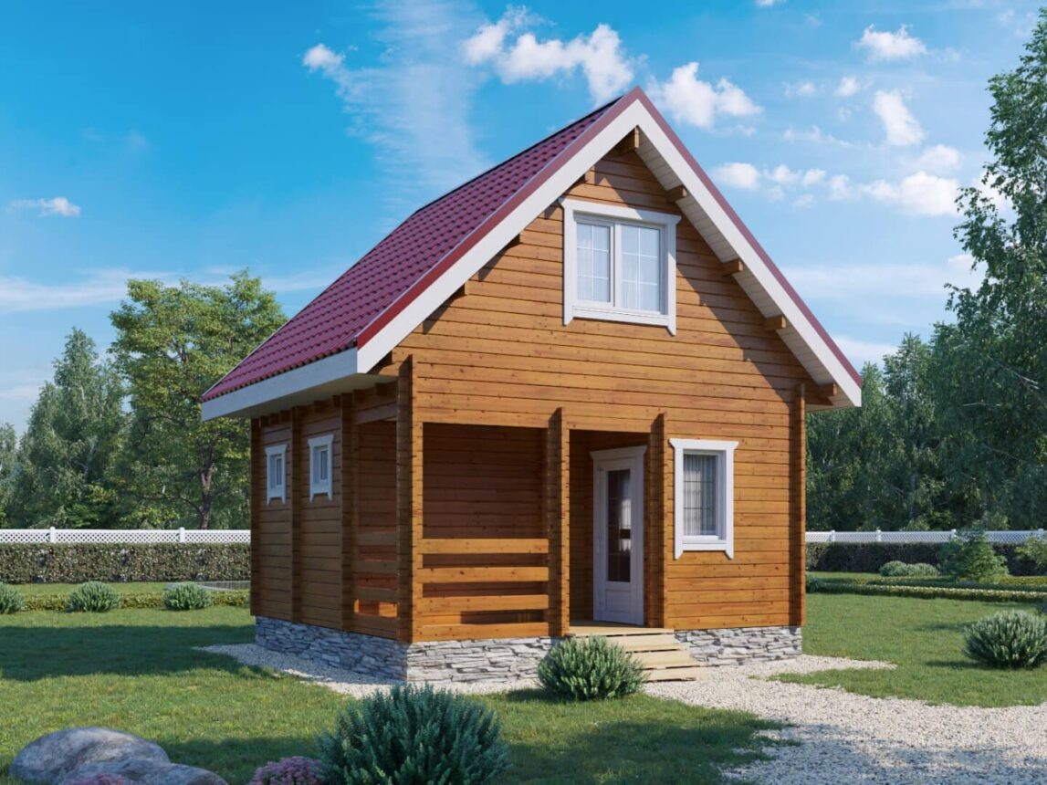 Проект двухэтажной бани 5 на 5 со спальней на втором этаже «Русичи»