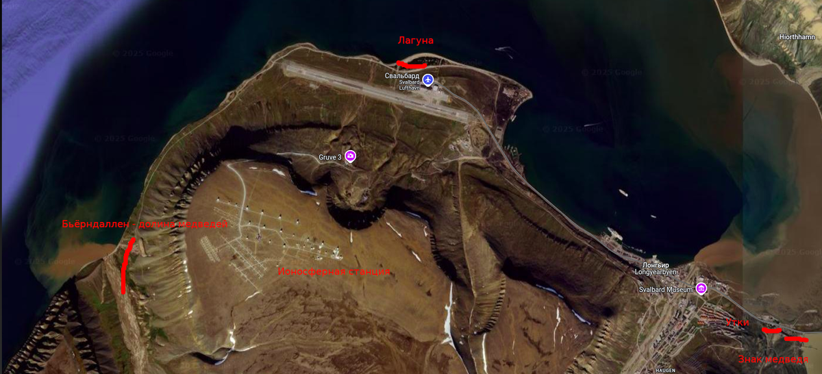 Проехались вдоль всей береговой линии. Карта Гугл