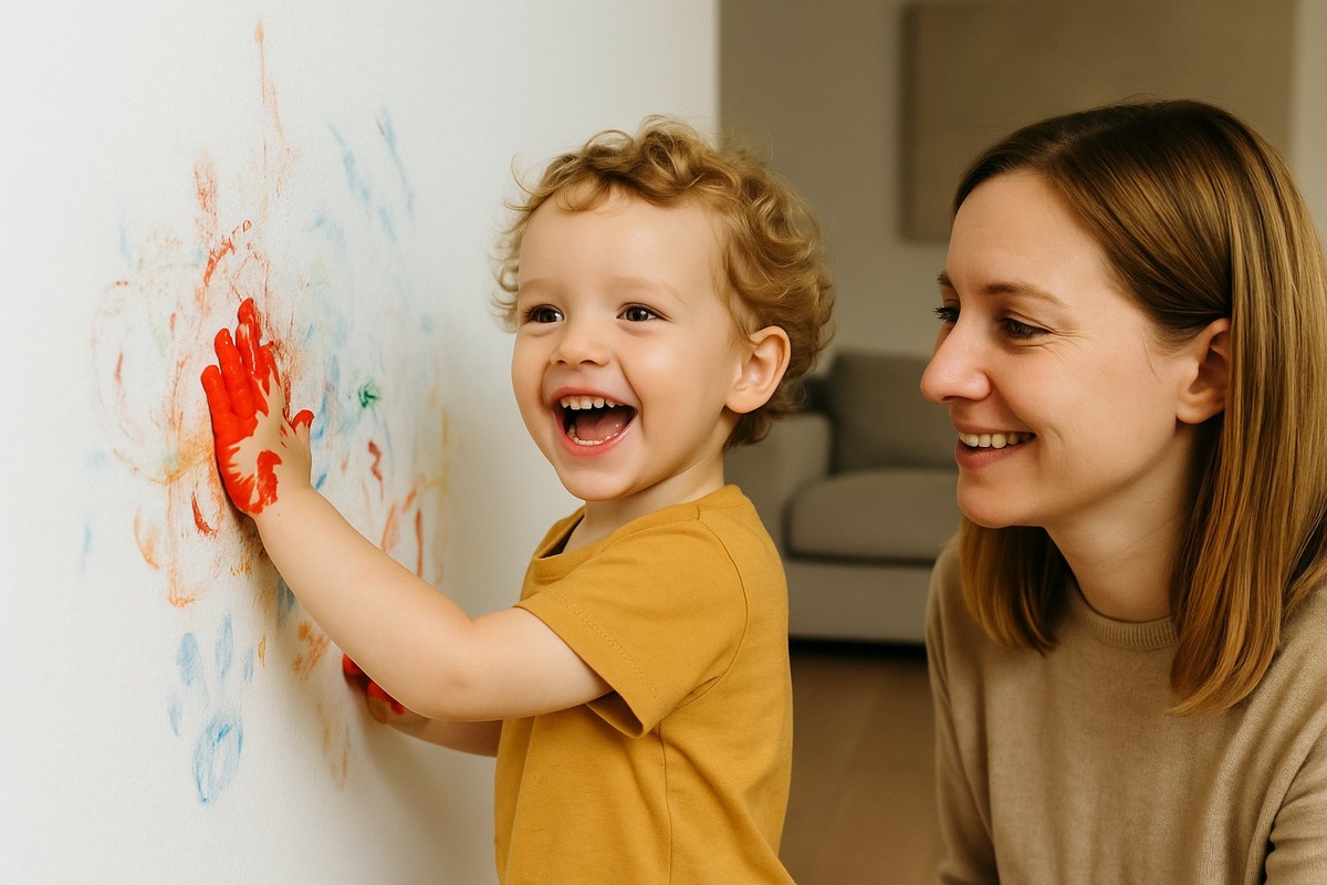 Ребенок рисует на стене