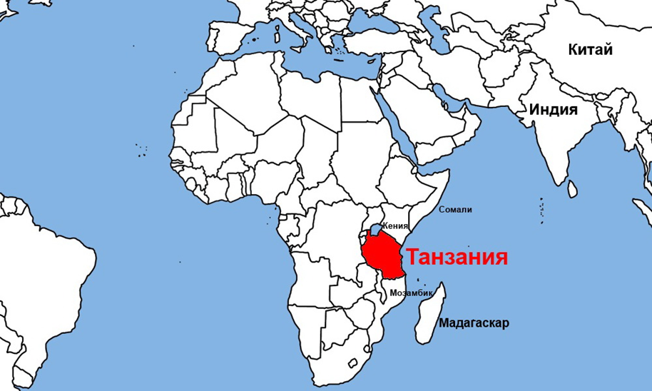 Танзания на карте Африки