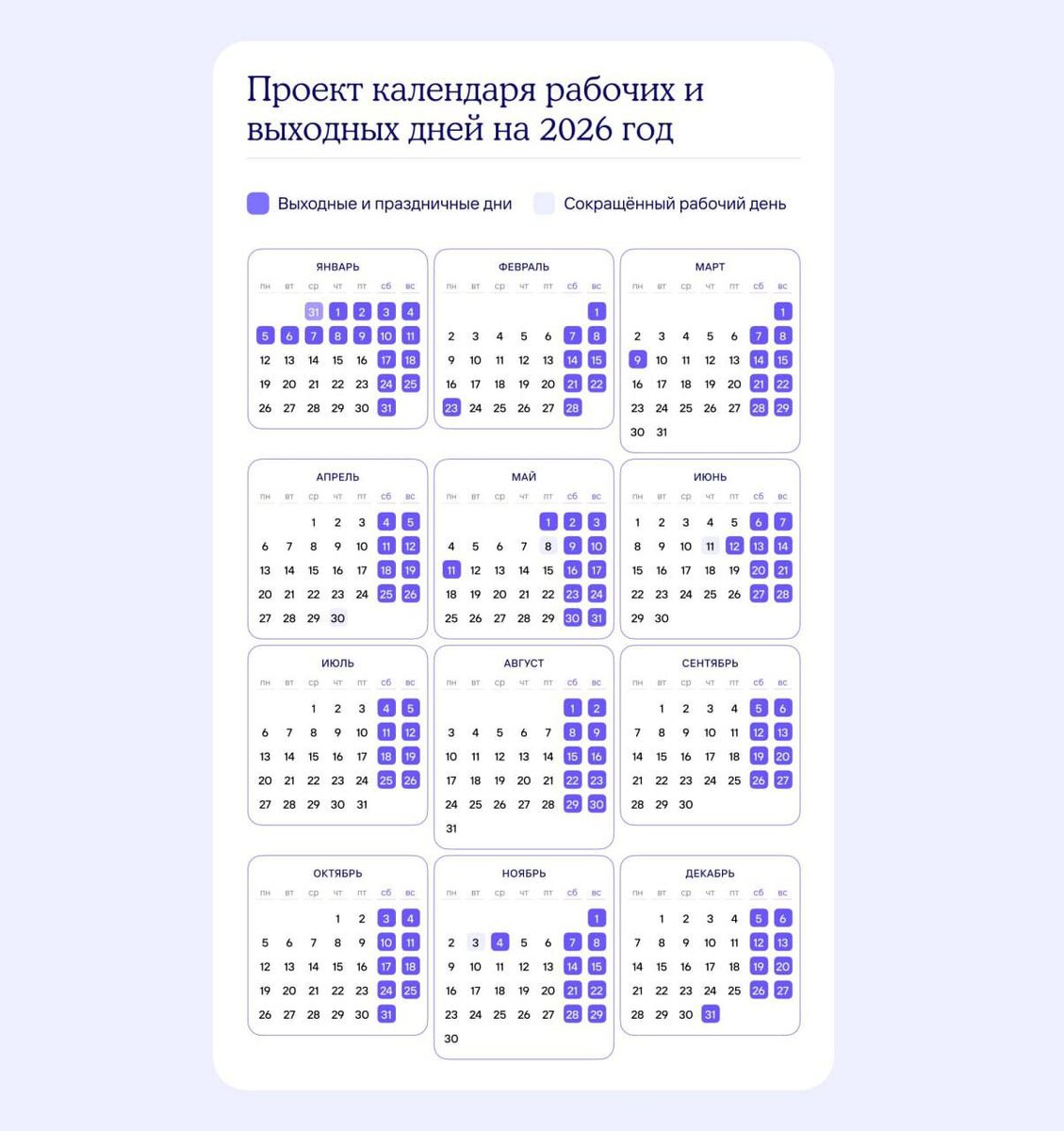 Как выглядит проект производственного календаря на 2026 год