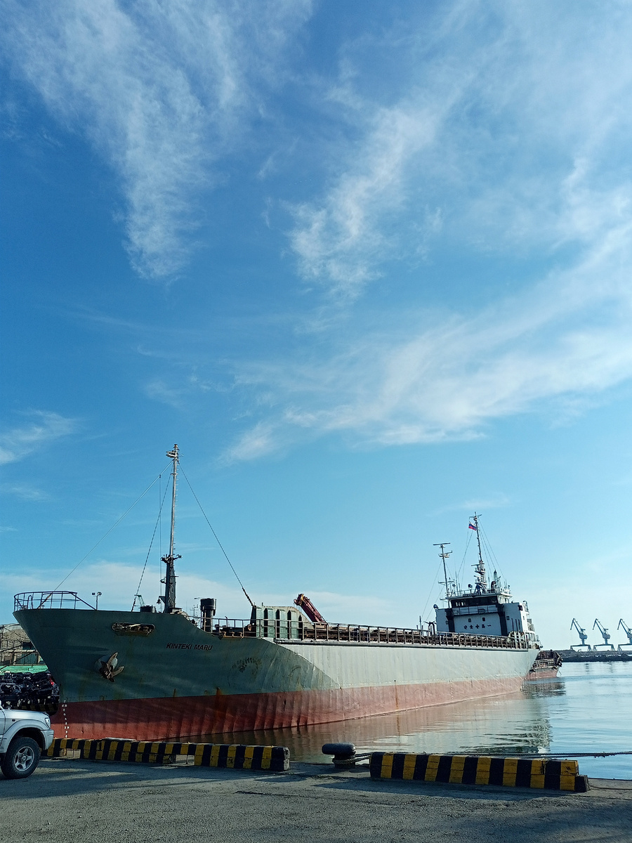 Это  японское судно доставило вчера кучу автомобилей 
