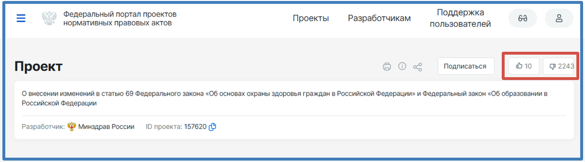 Скриншот страницы портала regulation.gov.ru