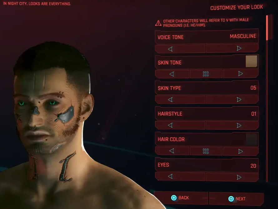 Редактор внешности персонажа из игры Cyberpunk 2077