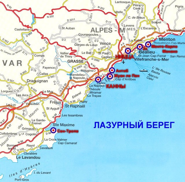 Карта Лазурного берега.  фото: картинки яндекс.