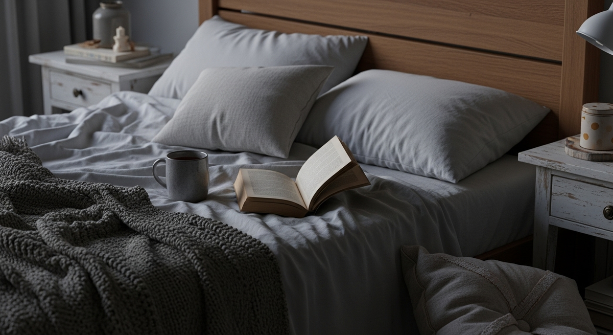 Фактурная спальня с нотами ностальгии: уют создаётся мелочами.