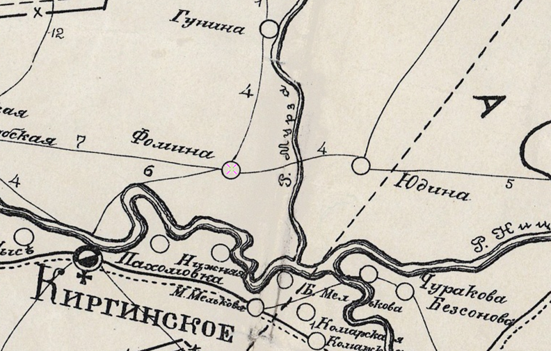 Фрагмент Карты Ирбитского уезда 1908 года.