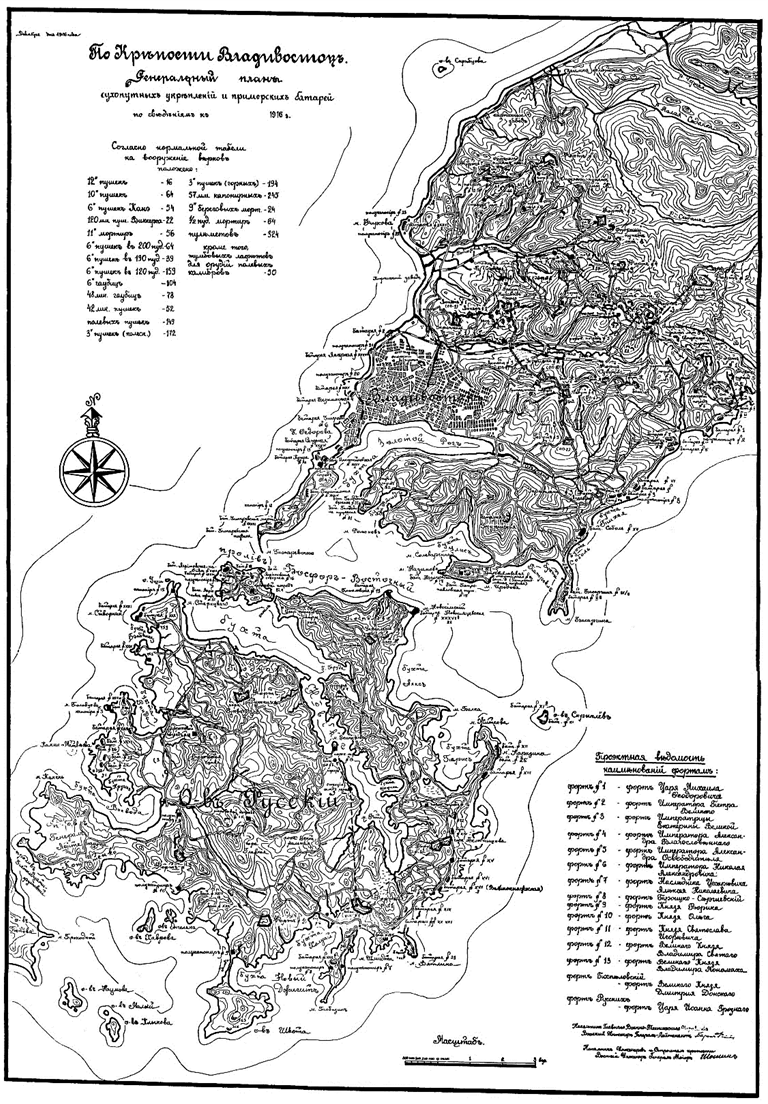 По крепости Владивосток. Генеральный план сухопутных укреплений и приморских батарей по сведениям к 1916 г.