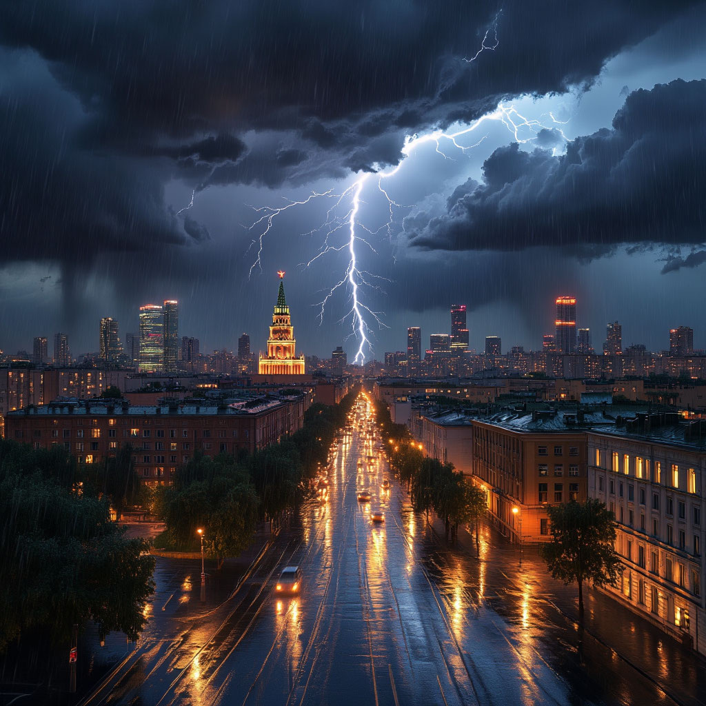 Москва в эпицентре тропического шторма: ливень затопил улицы, гром сотрясает здания