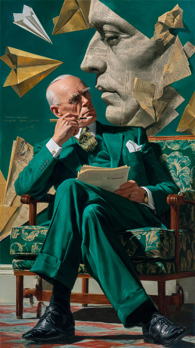 Голсуорси работает над книгой. Моя иллюстрация с помощью нейросетей