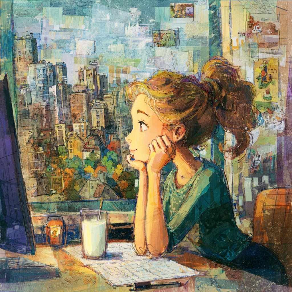 Сидела девушка со стаканом кефира и не знала) Моя иллюстрация с помощью нейросетей