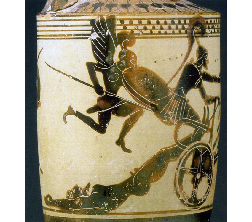 Ахилл на колеснице тащит тело Гектора. Деталь чернофигурного лекифа. Эретрия. Ок. 490 г. до Р. Х. Париж, Лувр