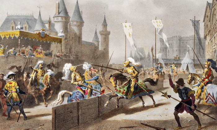 Гибель короля Генриха II на рыцарском турнире. https://clck.ru/3N8DAw