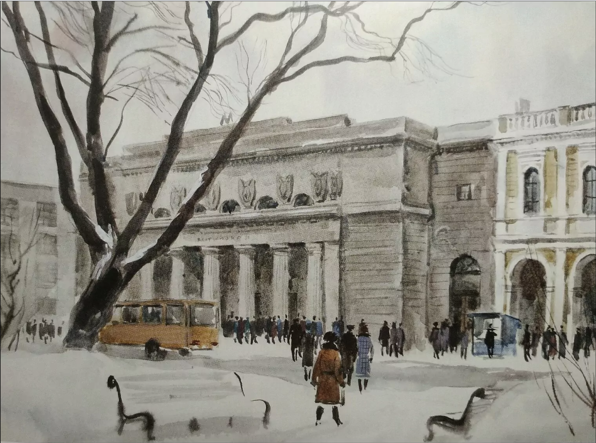 Балтийская. Глашкин Михаил Юрьевич. Бумага, акварель. 1977 год.