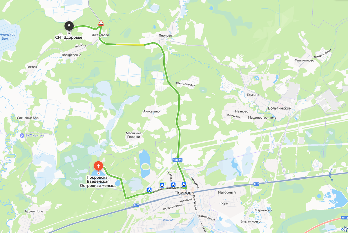 Маршрут построен с помощью сервиса Яндекс Карты