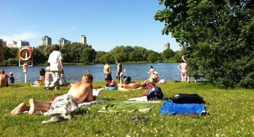 Пляж «Серебряный бор»: места в сезон есть только на траве поодаль. Фото: 2Gis