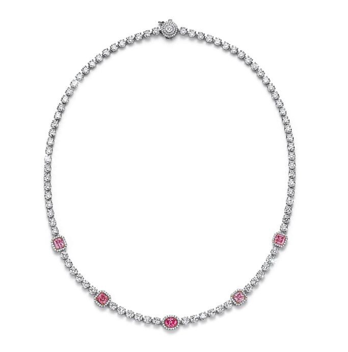 Ожерелье Tiffany & Co. из платины и розового золота с фантазийными розовыми бриллиантами из ныне закрытого алмазного рудника Argyle в Западной Австралии